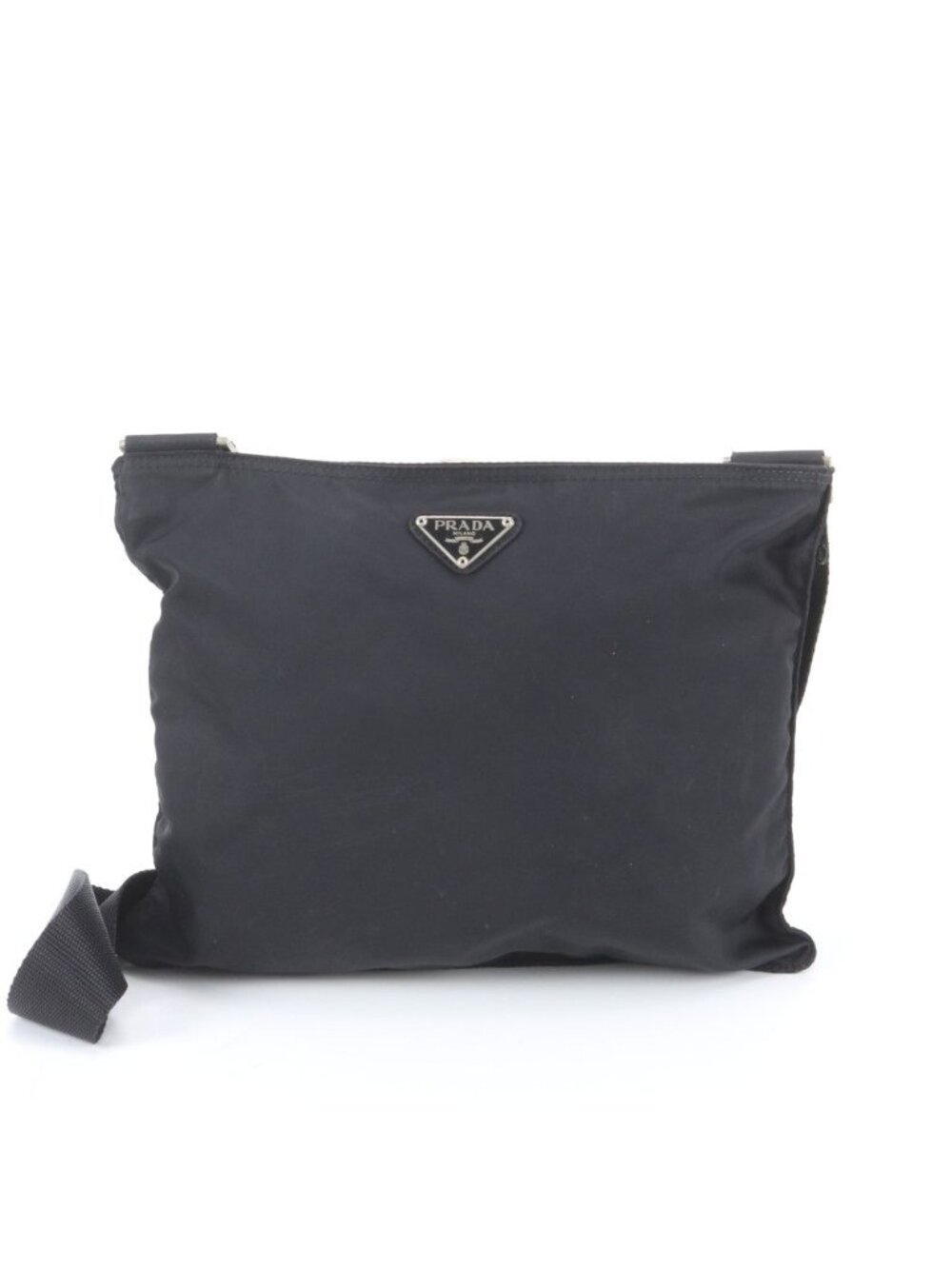 Prada Tessuto Nylon Triangle Logo Leather Shoulder Bag Messenger Black